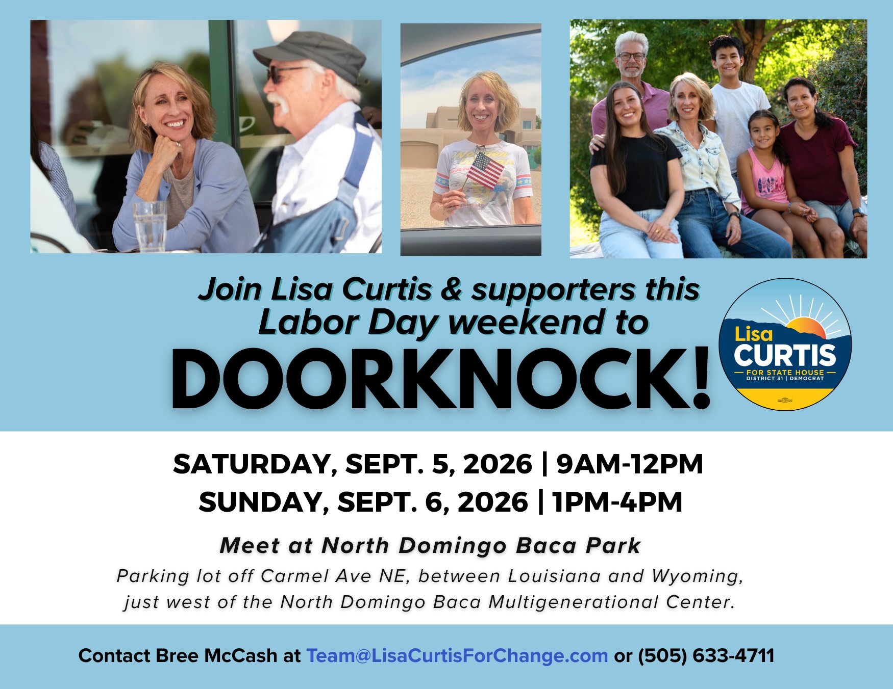 Labor Day Weekend — Let’s Hit the Doors for Lisa Curtis!